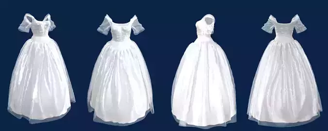 Victorian White Dress Bridal Gown Female Balo 1 3D model