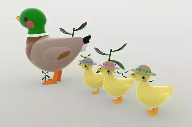 Duck and babies Free 3D print model