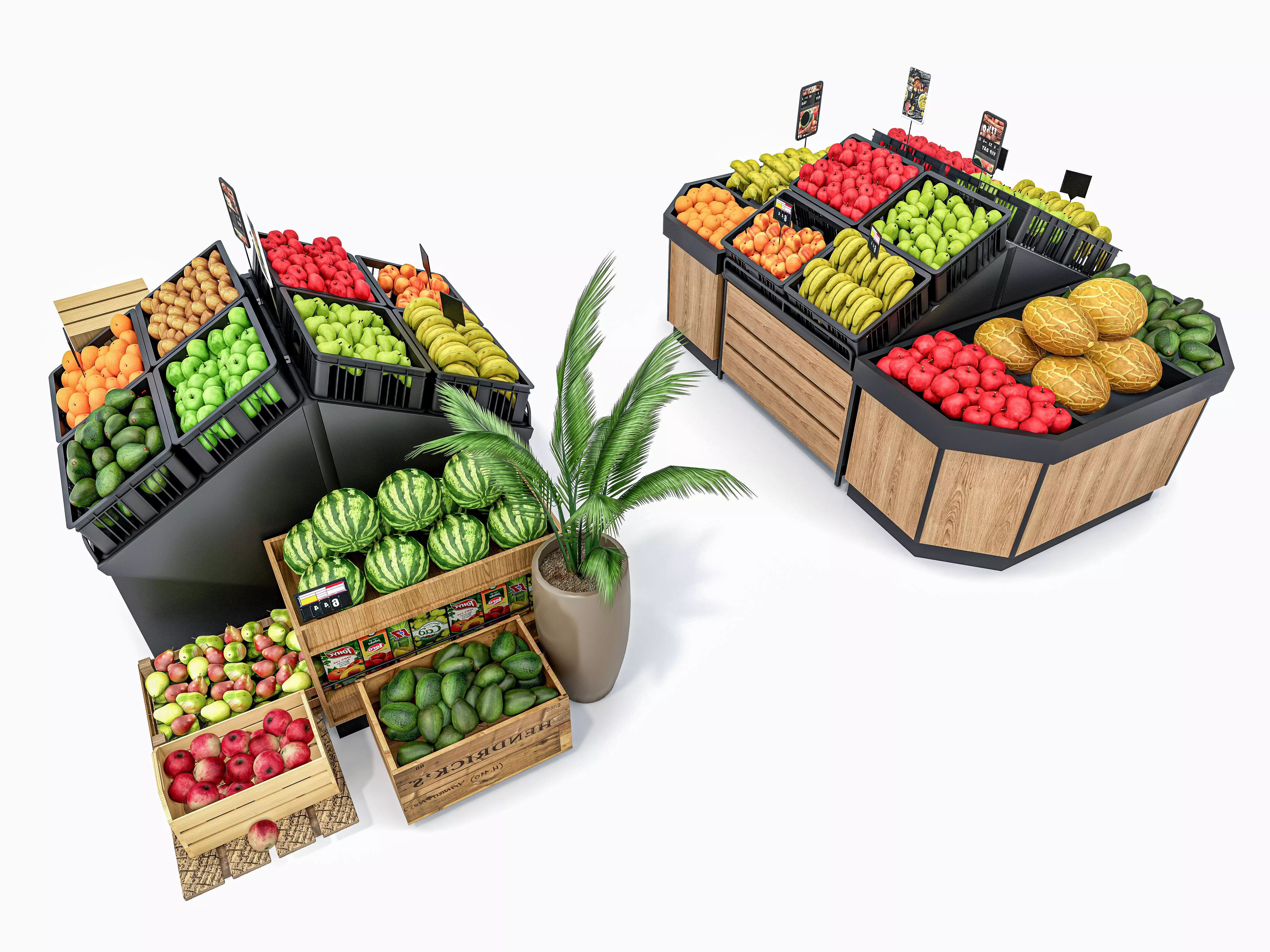Fruits and vegetables Supermarket  Grocery store showcase 3D model_0