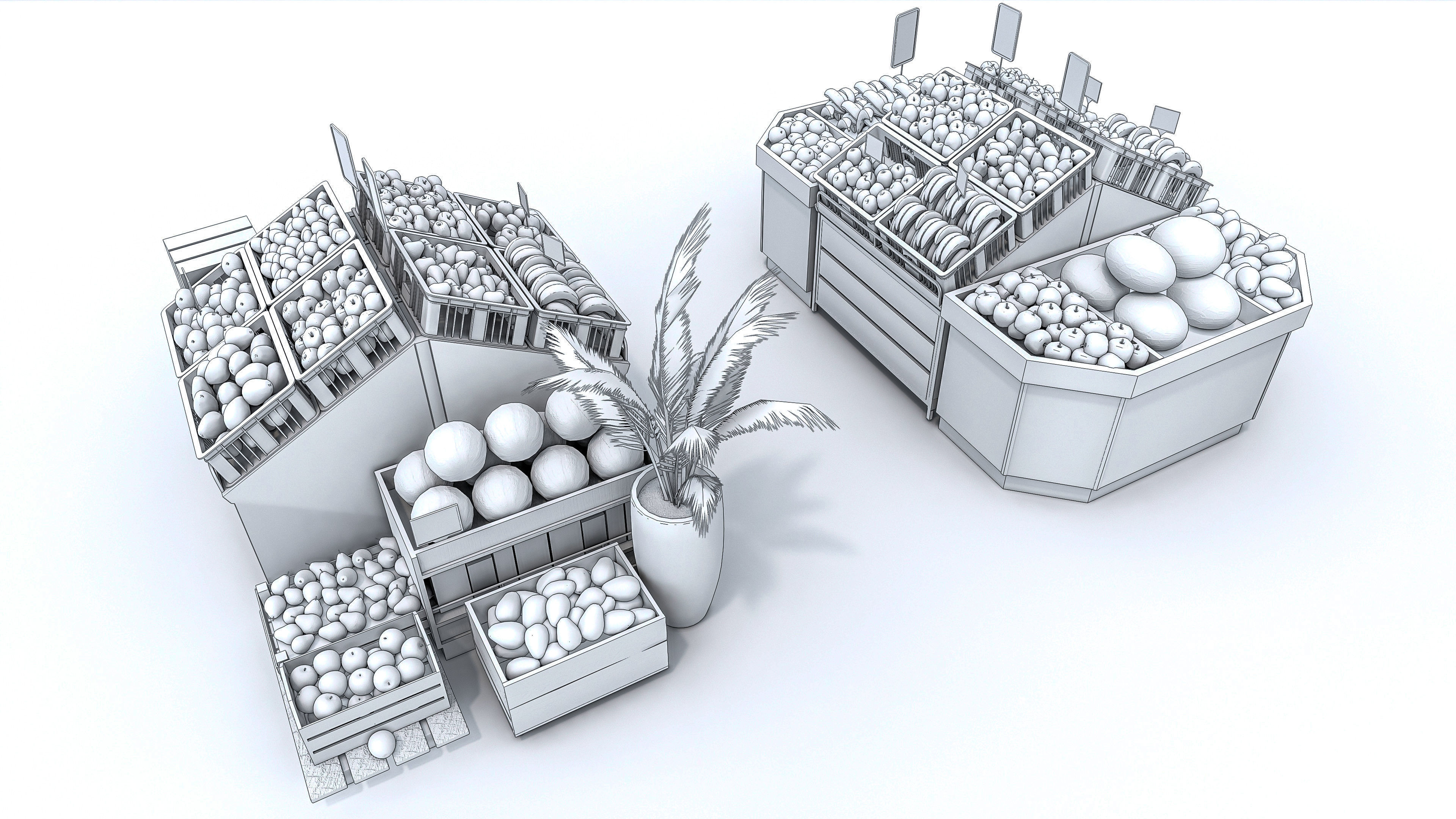 Fruits and vegetables Supermarket  Grocery store showcase 3D model_19
