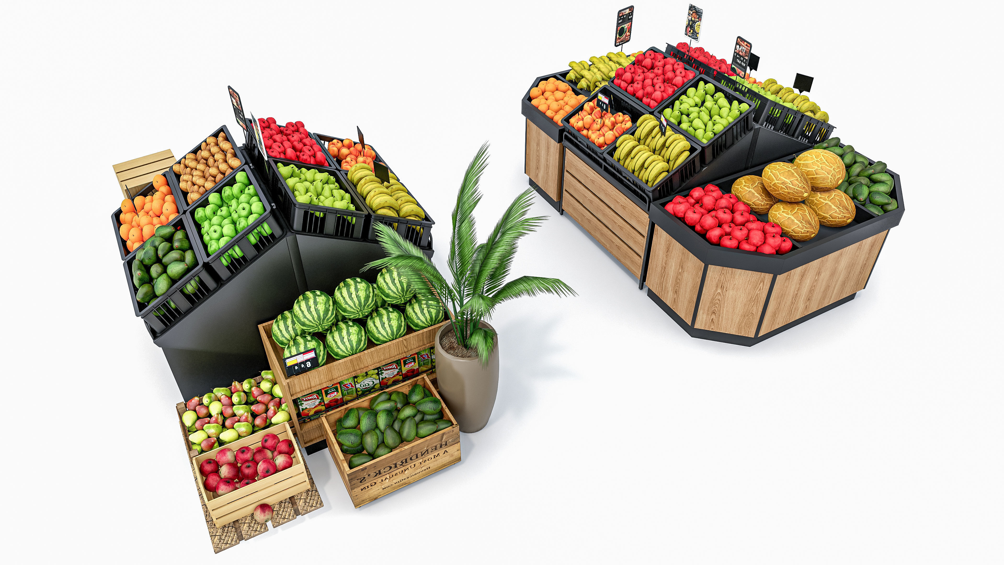 Fruits and vegetables Supermarket  Grocery store showcase 3D model_1