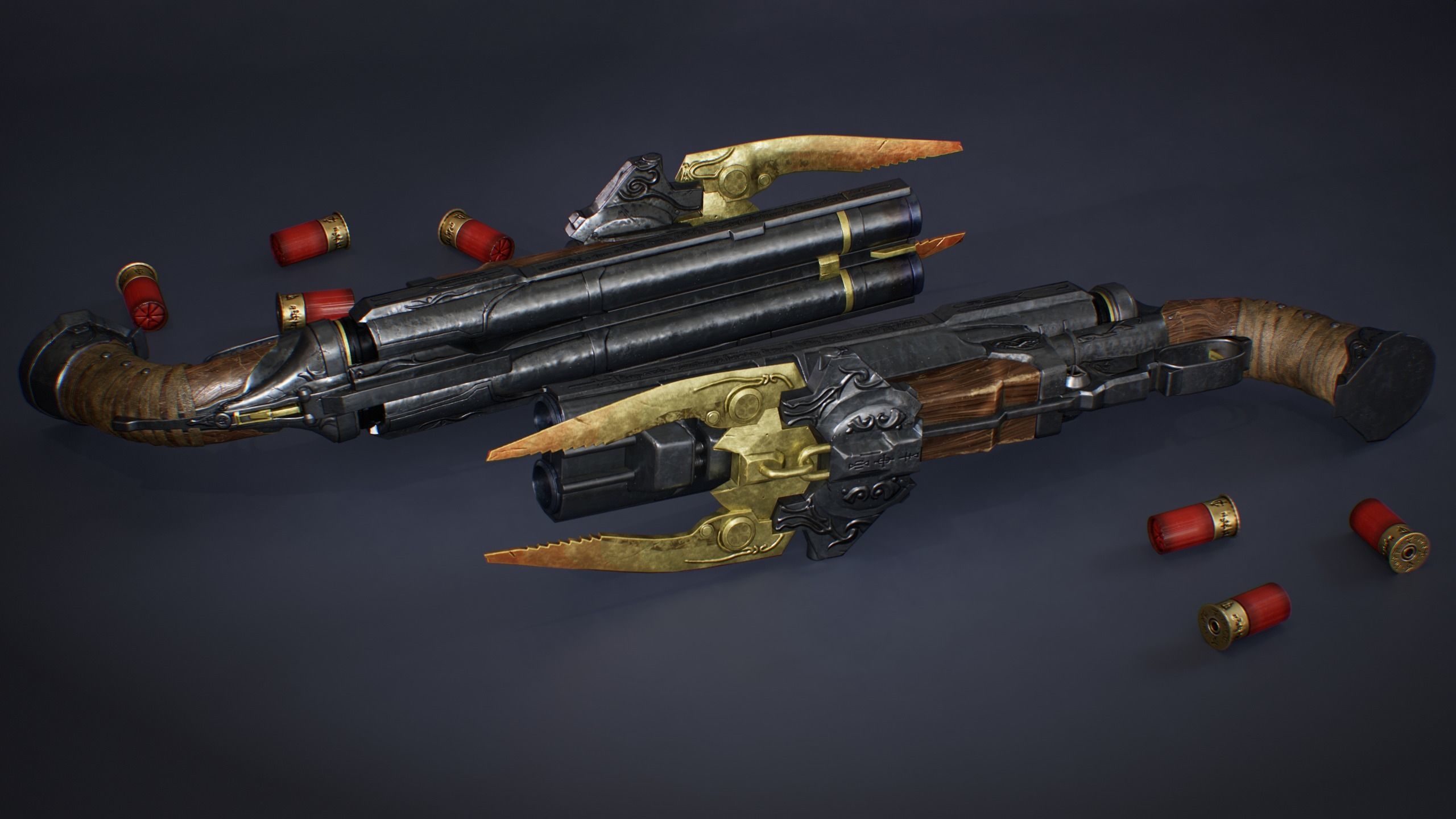 Double Barrel Shotgun Low-poly 3D model_4