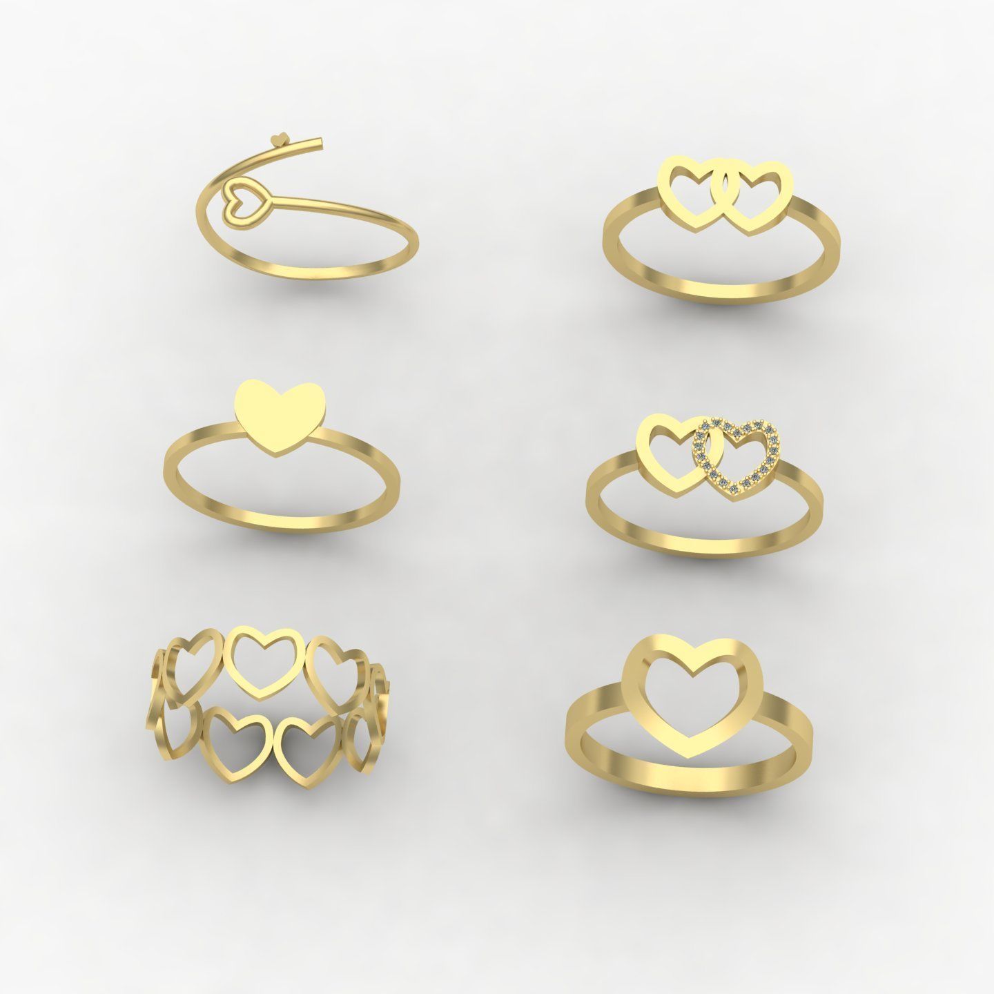 Heart rings 3D print model_4