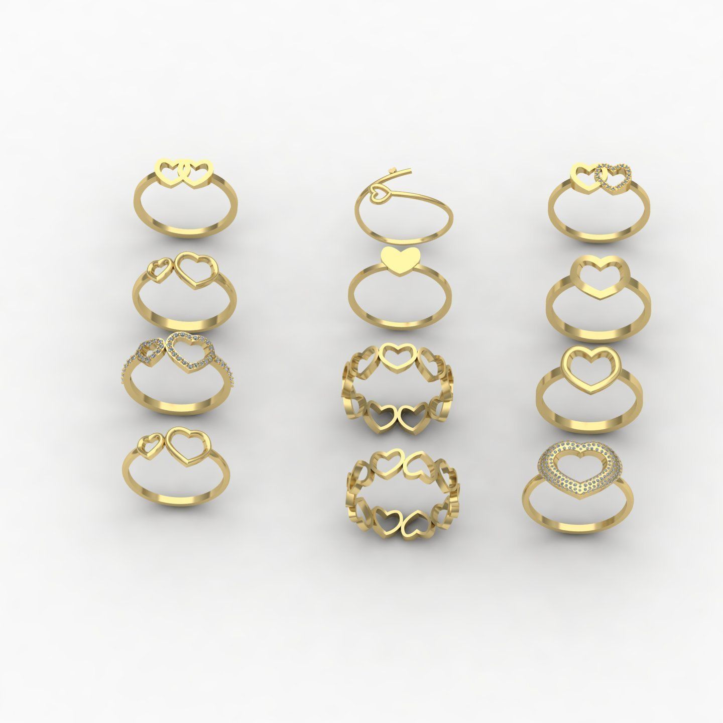 Heart rings 3D print model_24