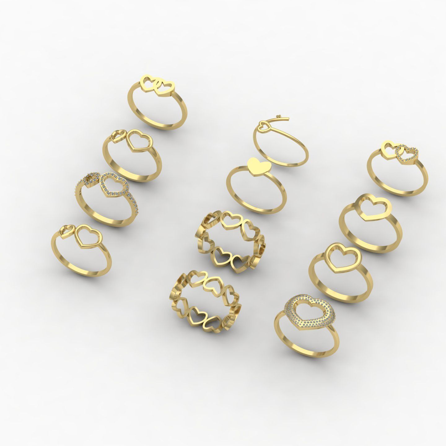 Heart rings 3D print model_25