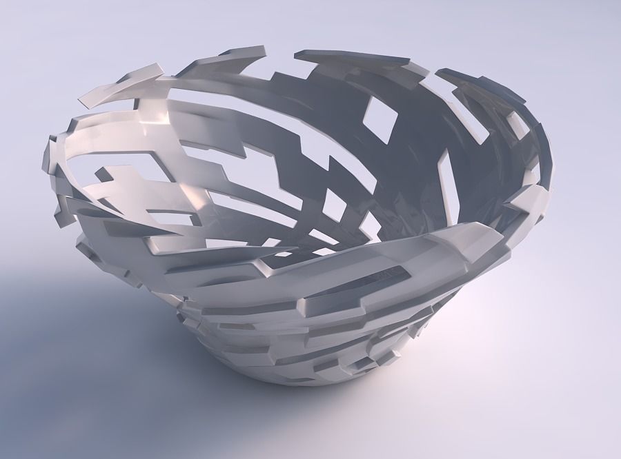 Bowl wide and twisted with cuts and bulges 3D print model_0
