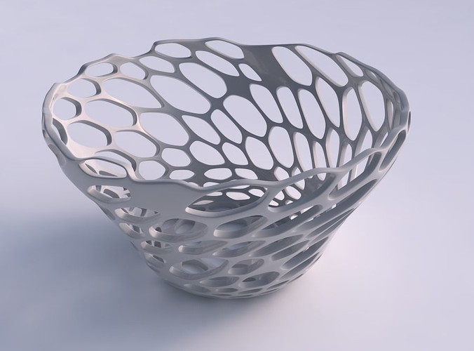 Bowl wide and twisted with cracked organic lattice