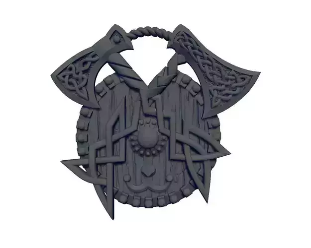 Viking pendant-Shield and axes-CAD design-3D model STL
