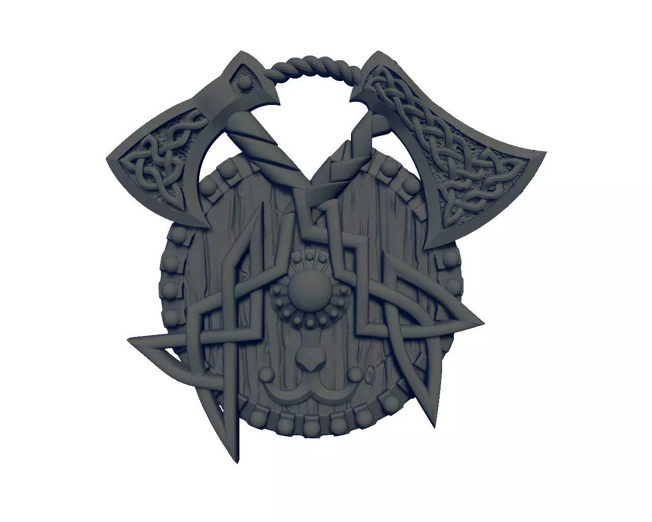 Viking pendant-Shield and axes-CAD design-3D model STL 3D print model_0