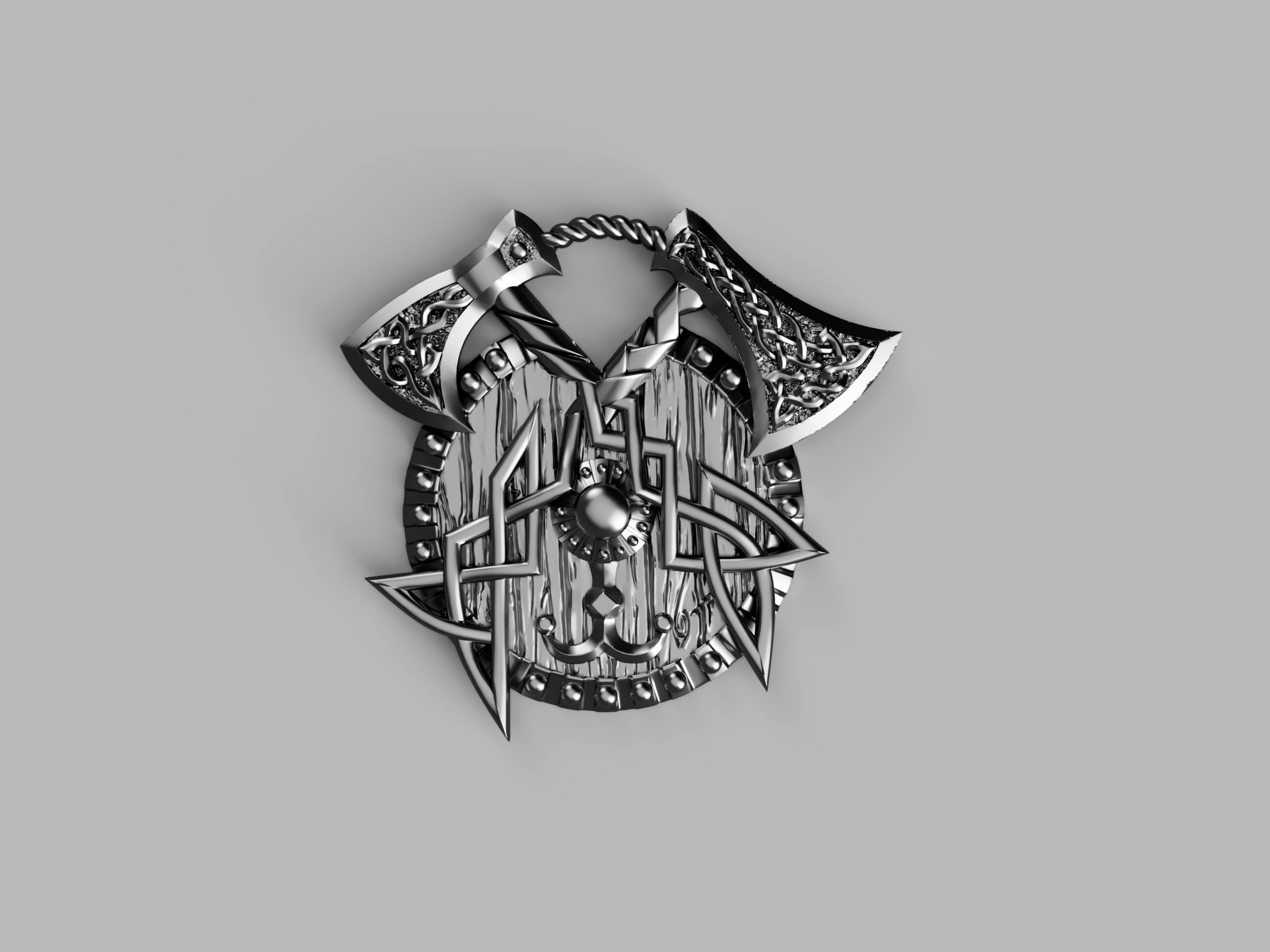 Viking pendant-Shield and axes-CAD design-3D model STL 3D print model_3