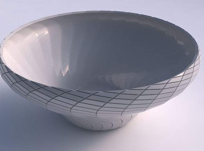 Bowl wide and twisted with twisted diagonal grid plates