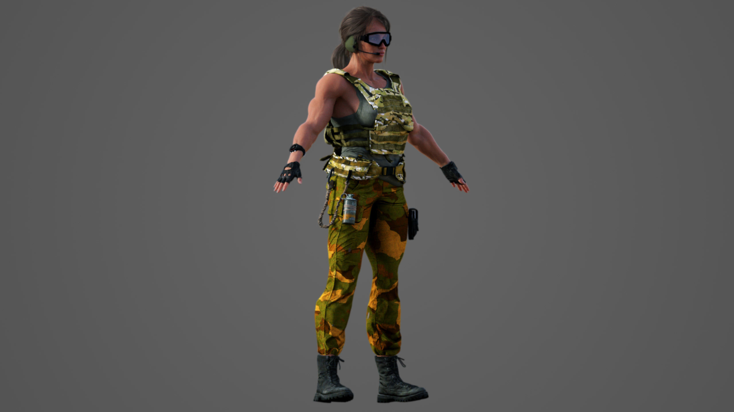 Female Military Soldier 3D model_3