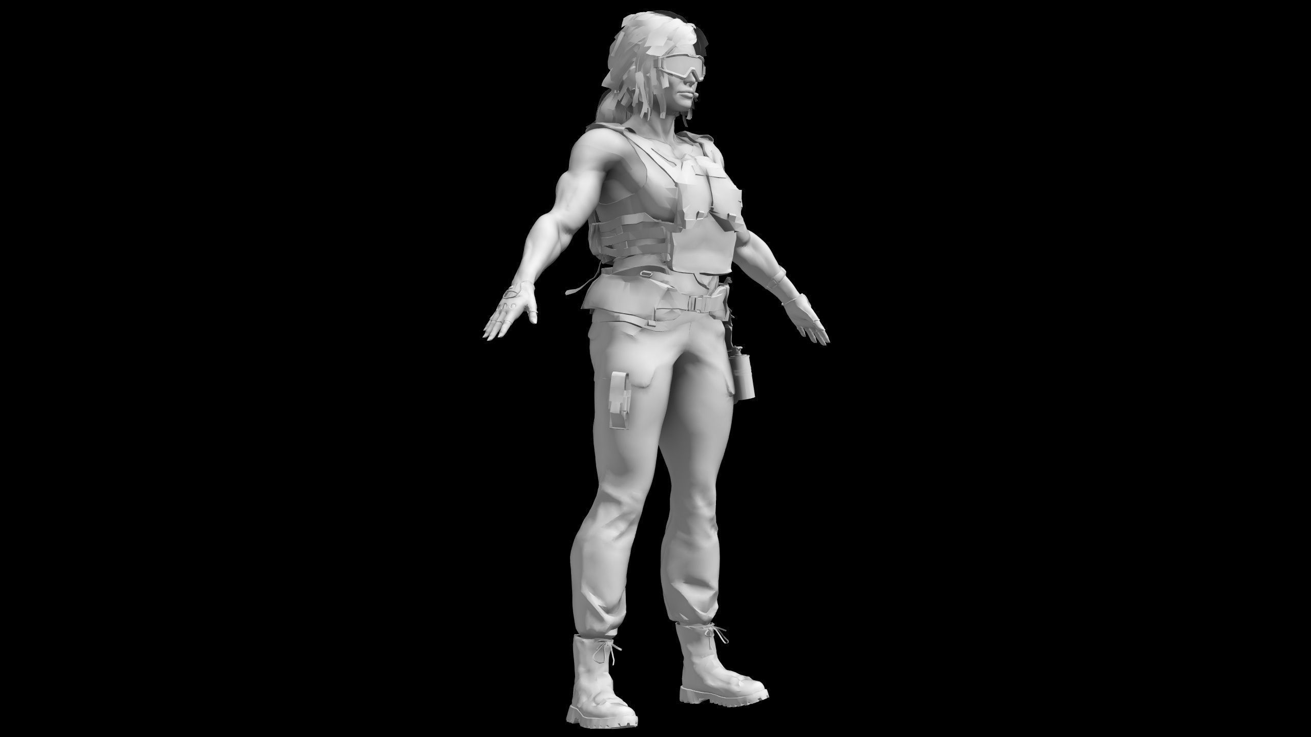 Female Military Soldier 3D model_2
