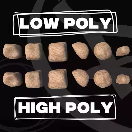 Mid Low poly Set of Rocks Game-Ready assets