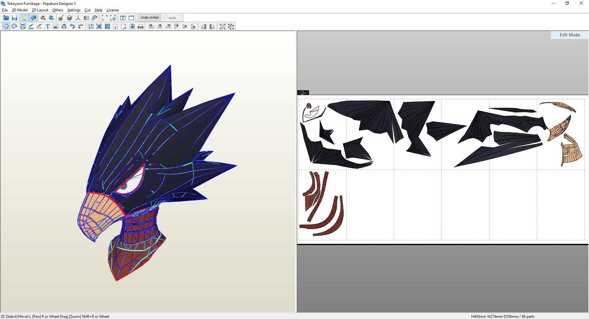 Tokoyami Fumikage My Hero Academia Pepakura Template Unfold 3D print model_2