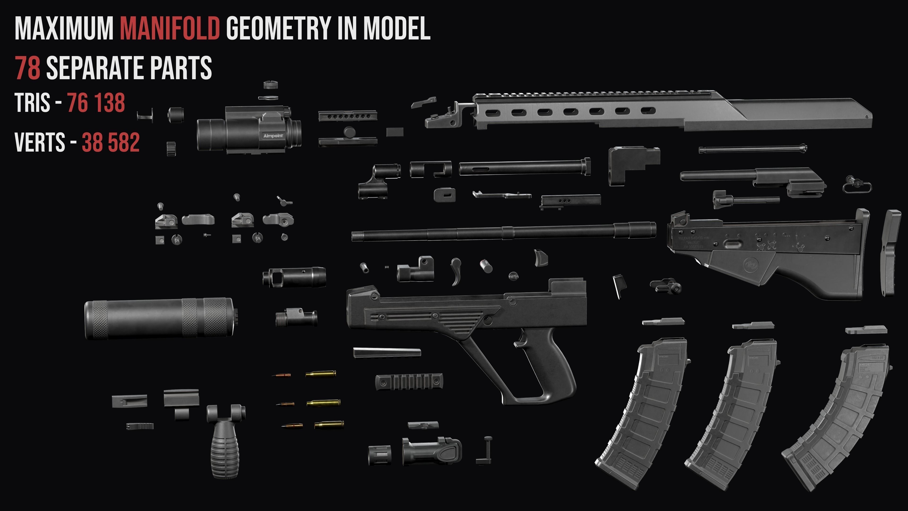 Tactical modular assault rifle Bullpup Vulkan Malyuk  Low-poly 3D model_6