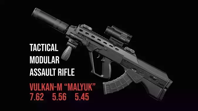 Tactical modular assault rifle Bullpup Vulkan Malyuk  Low-poly 3D model
