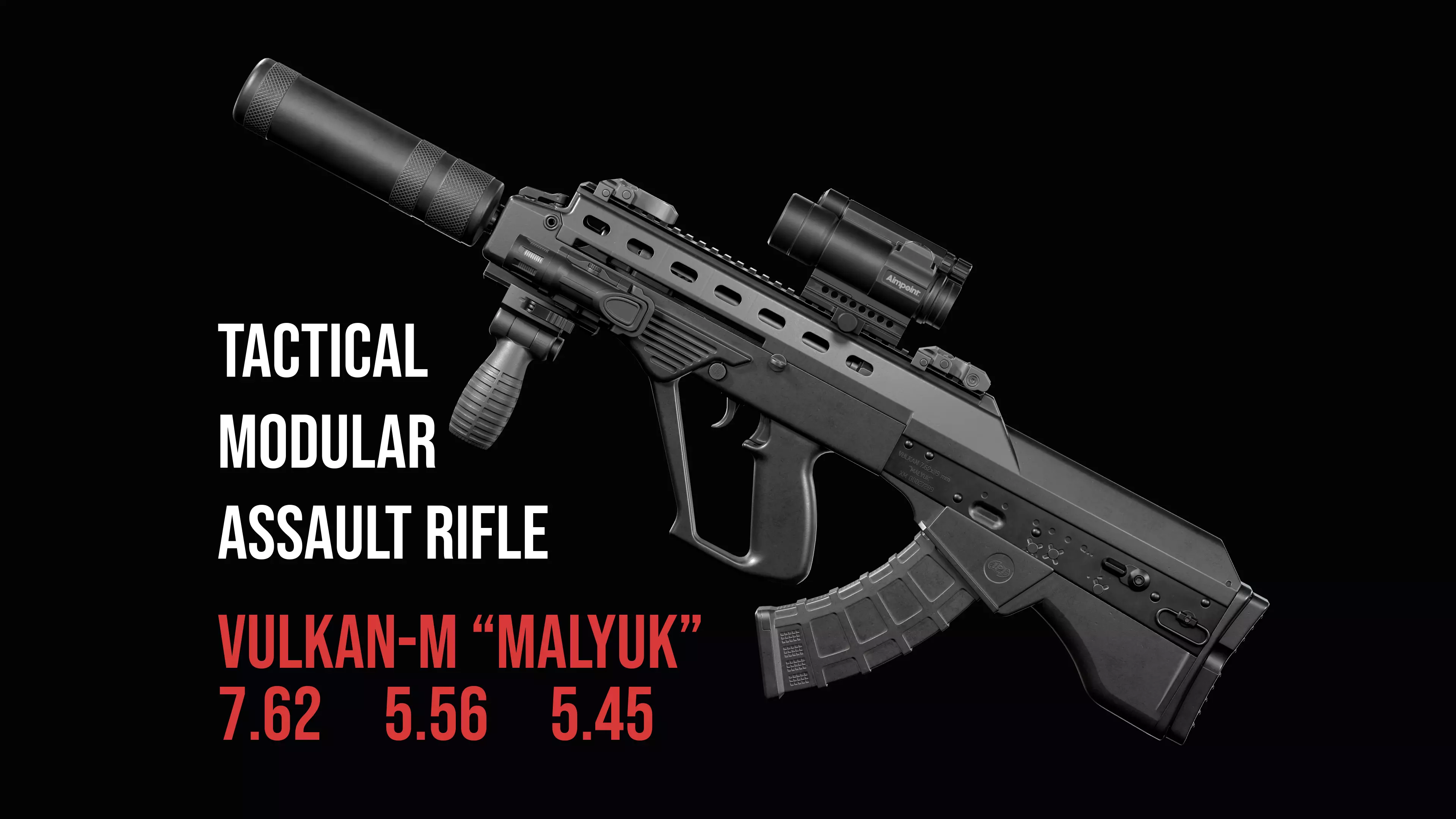 Tactical modular assault rifle Bullpup Vulkan Malyuk  Low-poly 3D model_0