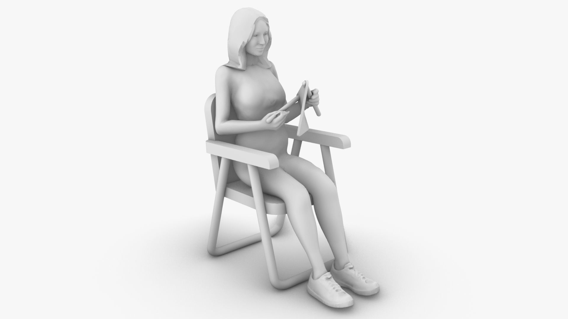 Woman knitting 3D print model_1