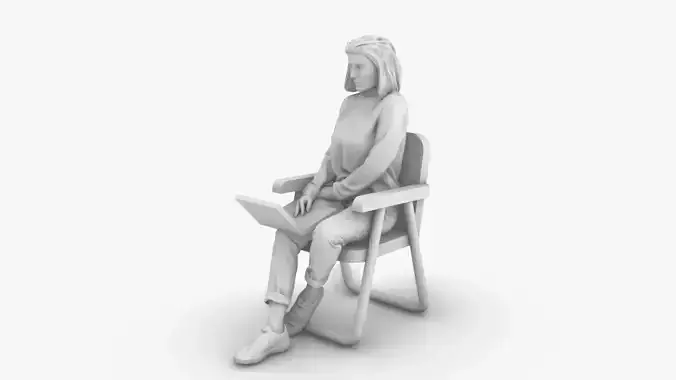 Woman with computer 3D print model