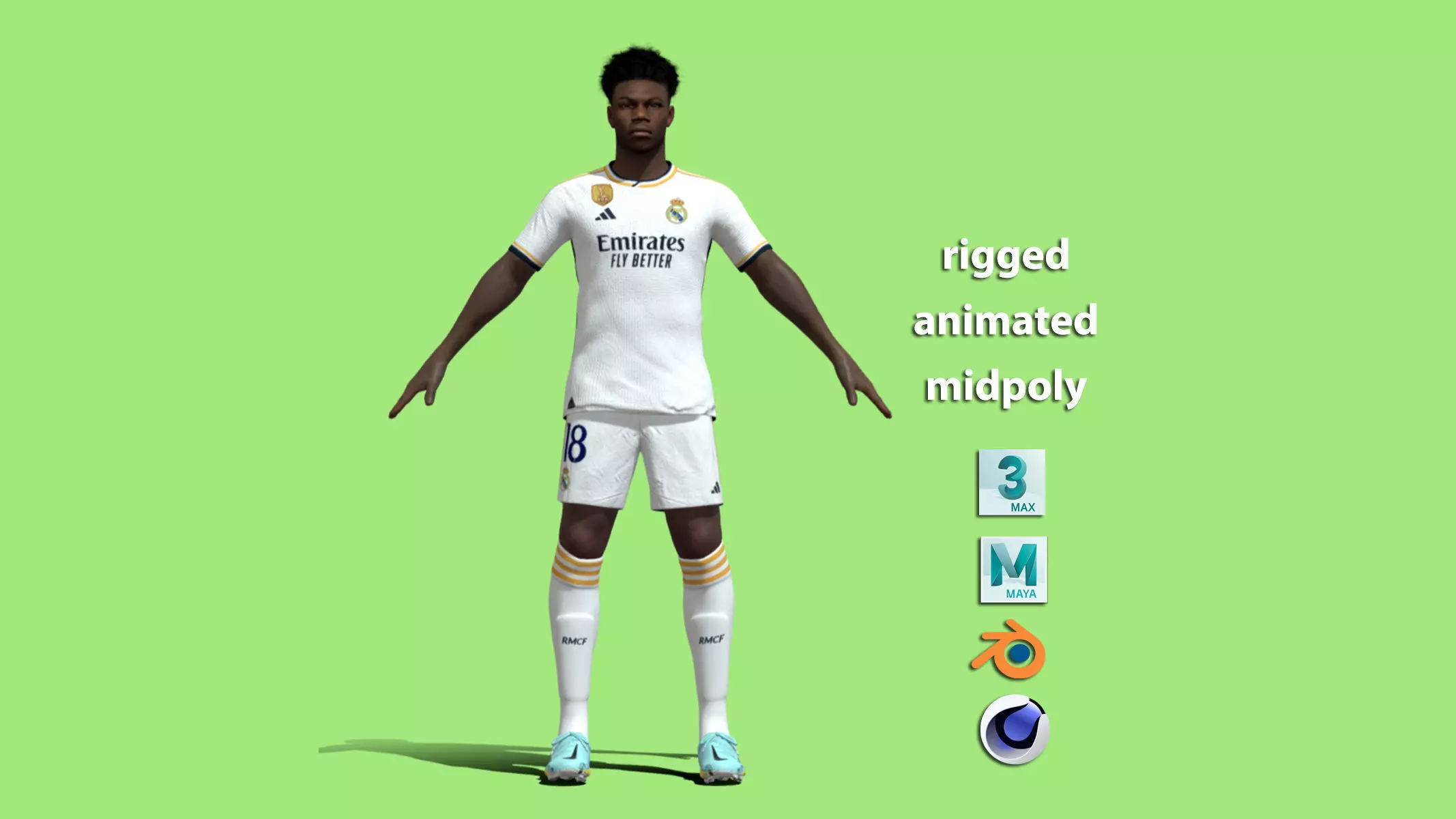 T-Pose Rigged Tchouameni Real Madrid 23-24 3D model_0
