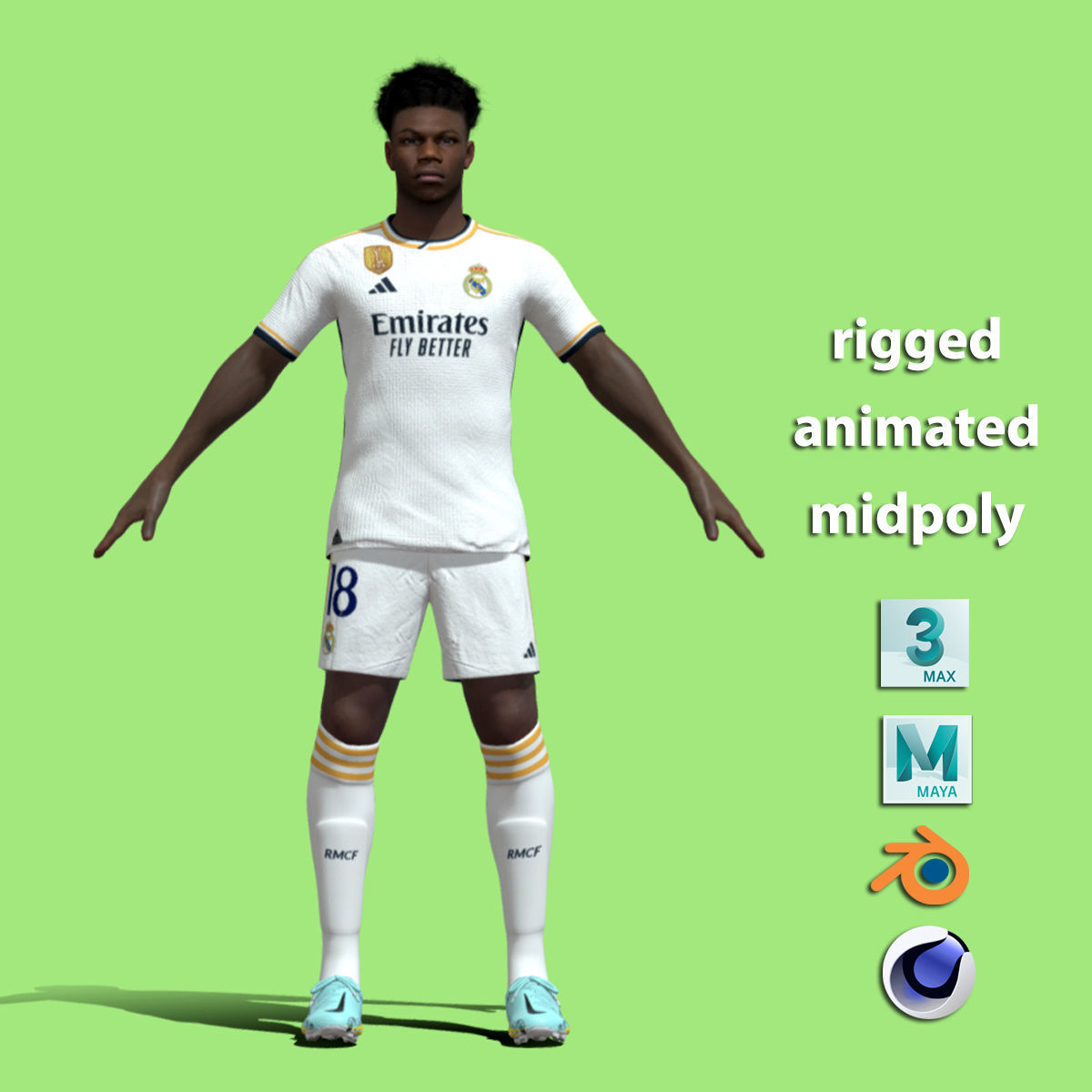 T-Pose Rigged Tchouameni Real Madrid 23-24 3D model_1