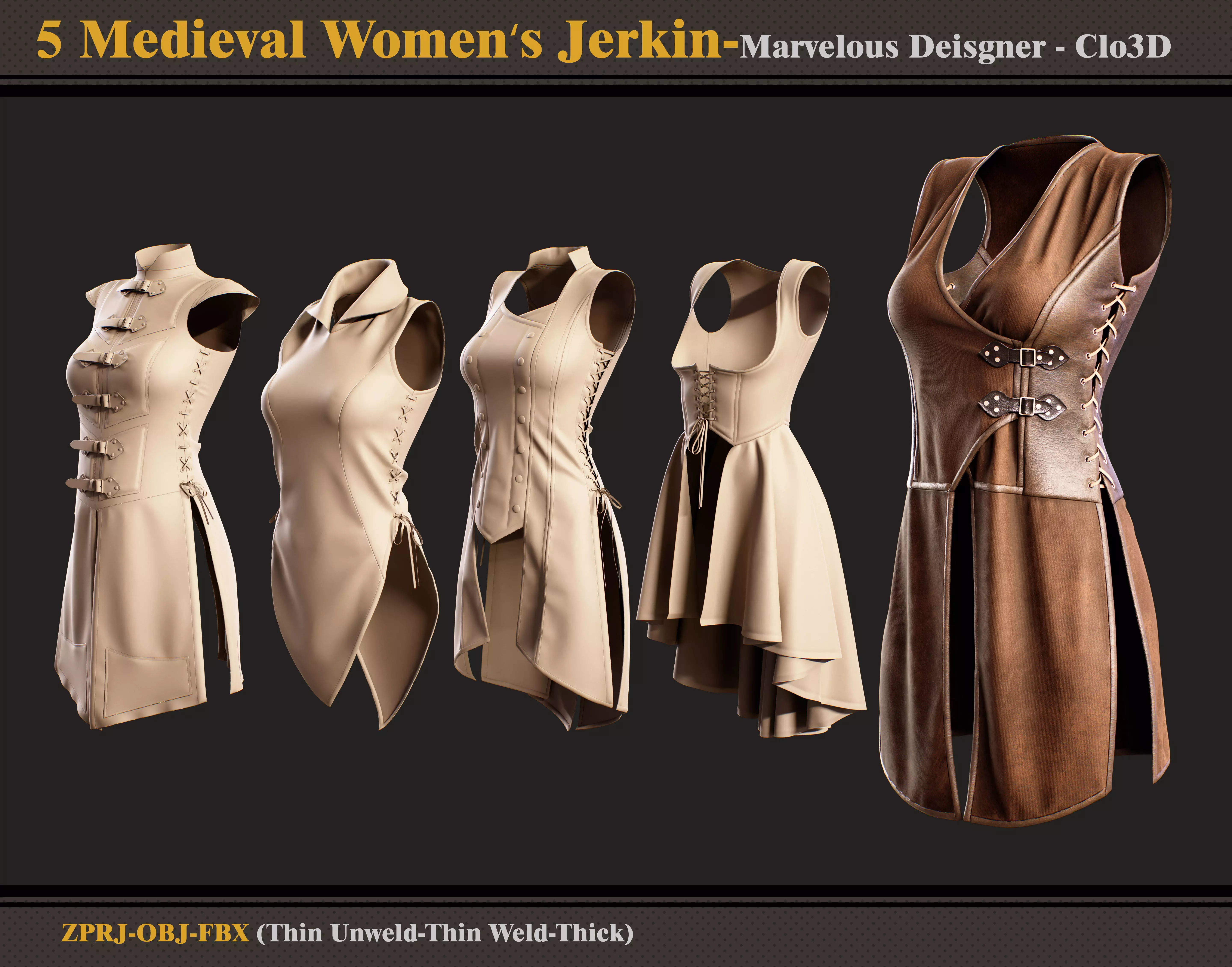 5 Medieval Women Jerkin-MD-Clo3D-ZPRJ - FBX - OBJ 3D model