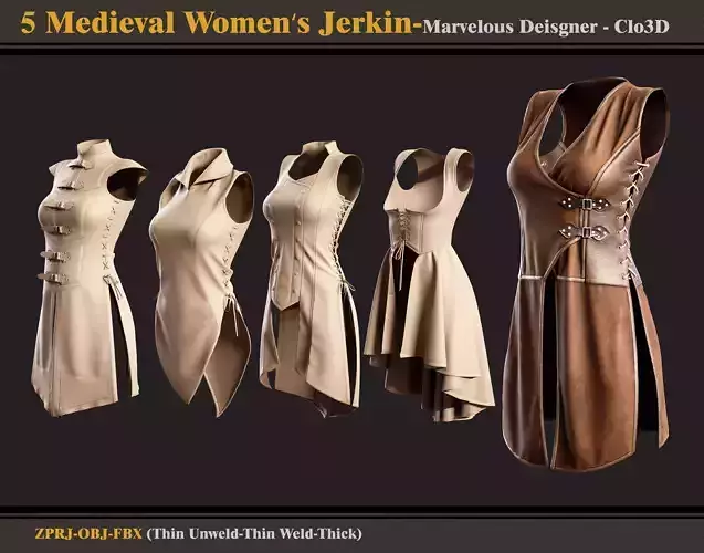 5 Medieval Women Jerkin-MD-Clo3D-ZPRJ - FBX - OBJ