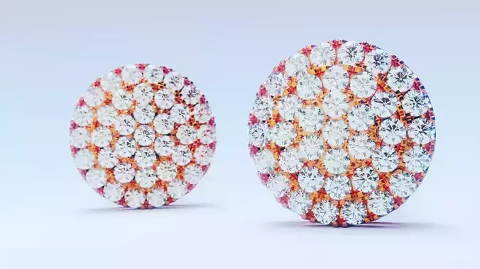Diamond Cluster Stud Earrings 2 3D print model