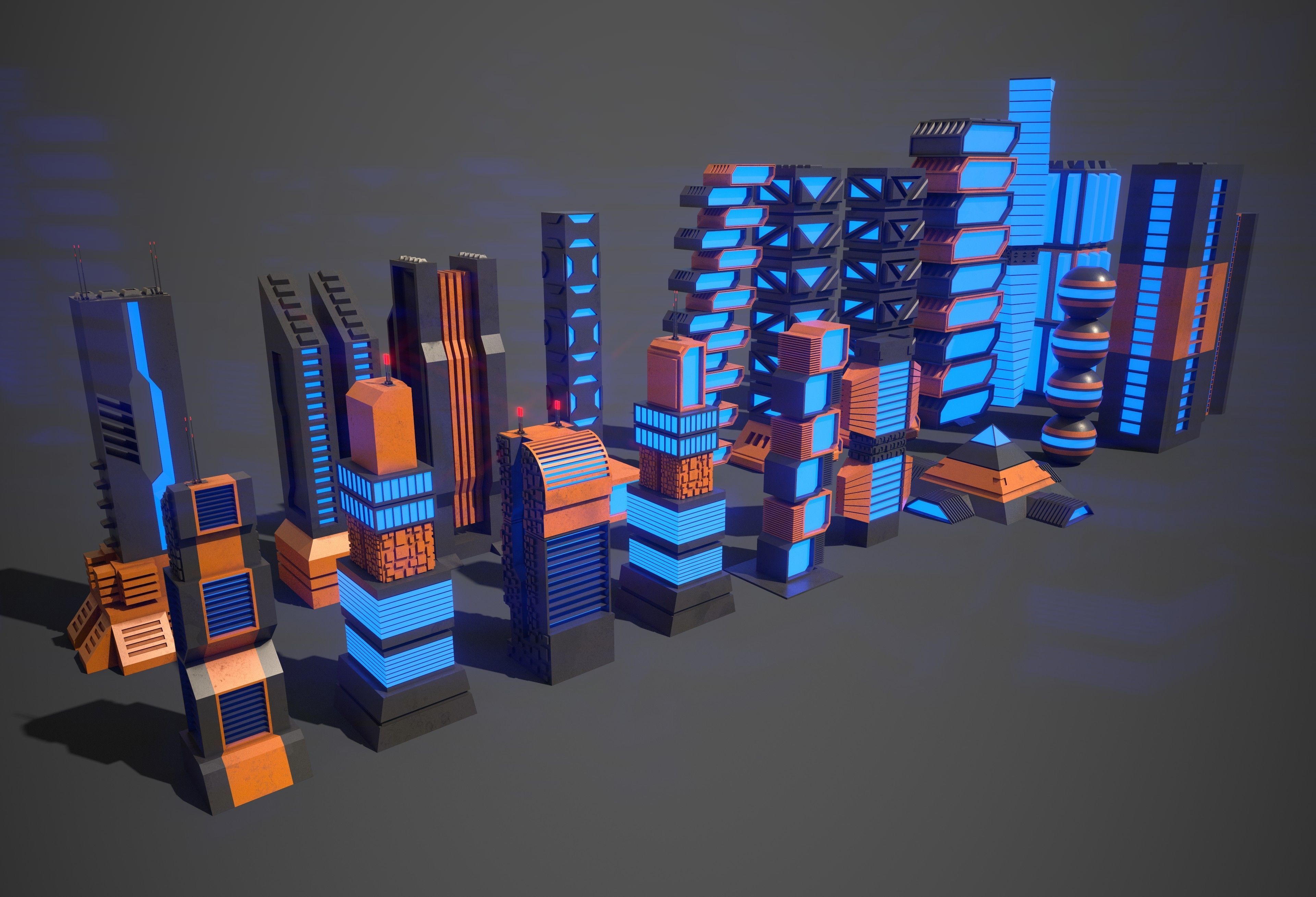 Sci-Fi Buildings Collection Low-poly 3D model_5