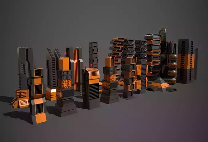 Sci-Fi Buildings Collection Low-poly 3D model