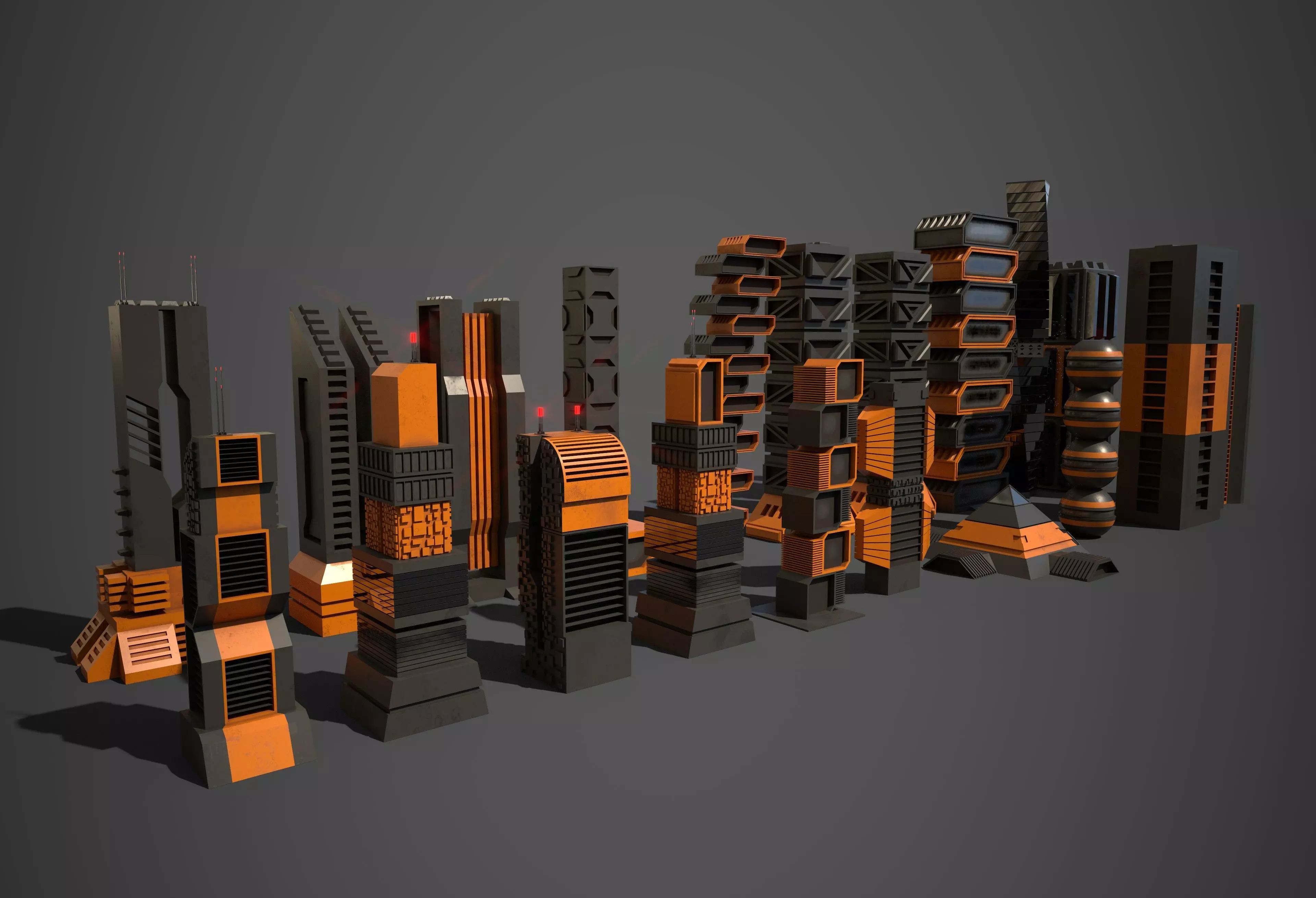 Sci-Fi Buildings Collection Low-poly 3D model_0