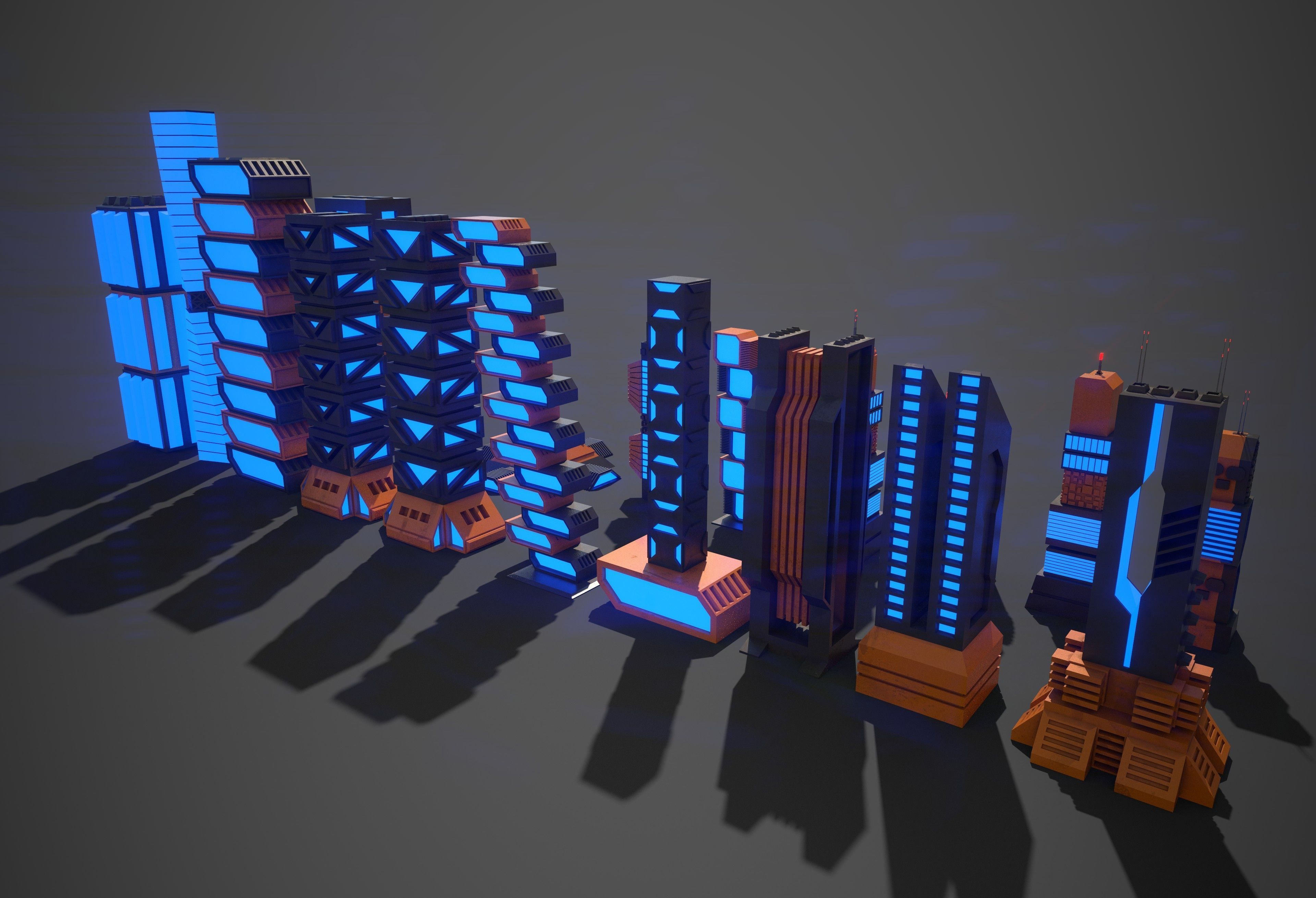 Sci-Fi Buildings Collection Low-poly 3D model_7