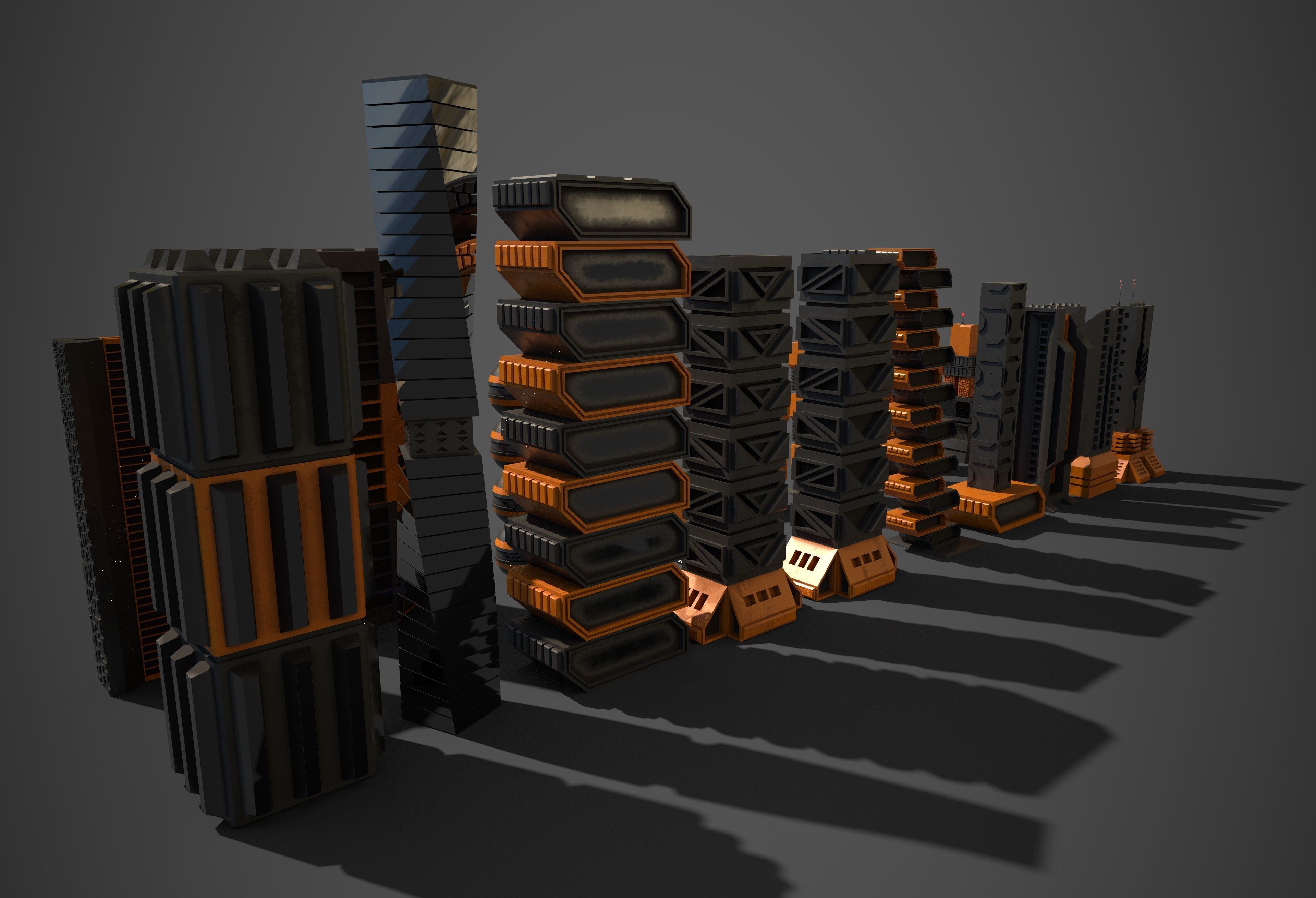 Sci-Fi Buildings Collection Low-poly 3D model_4