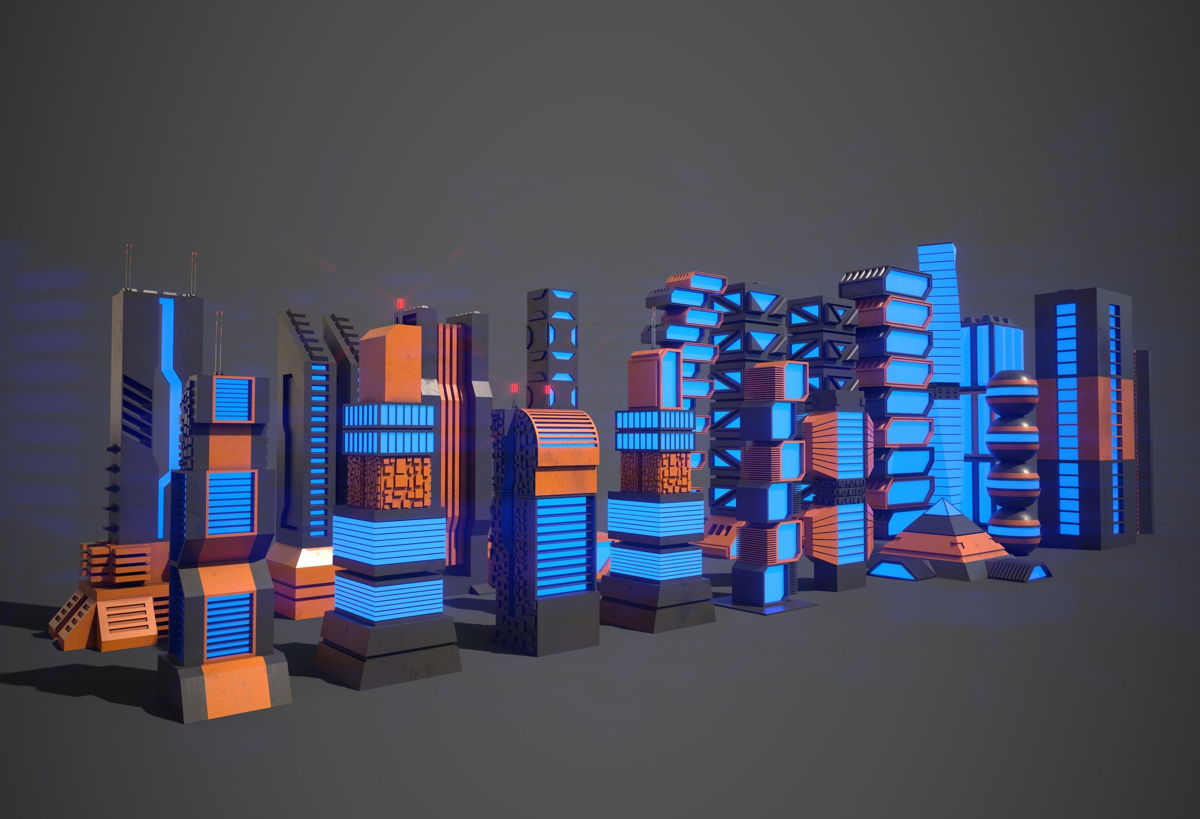 Sci-Fi Buildings Collection Low-poly 3D model_6