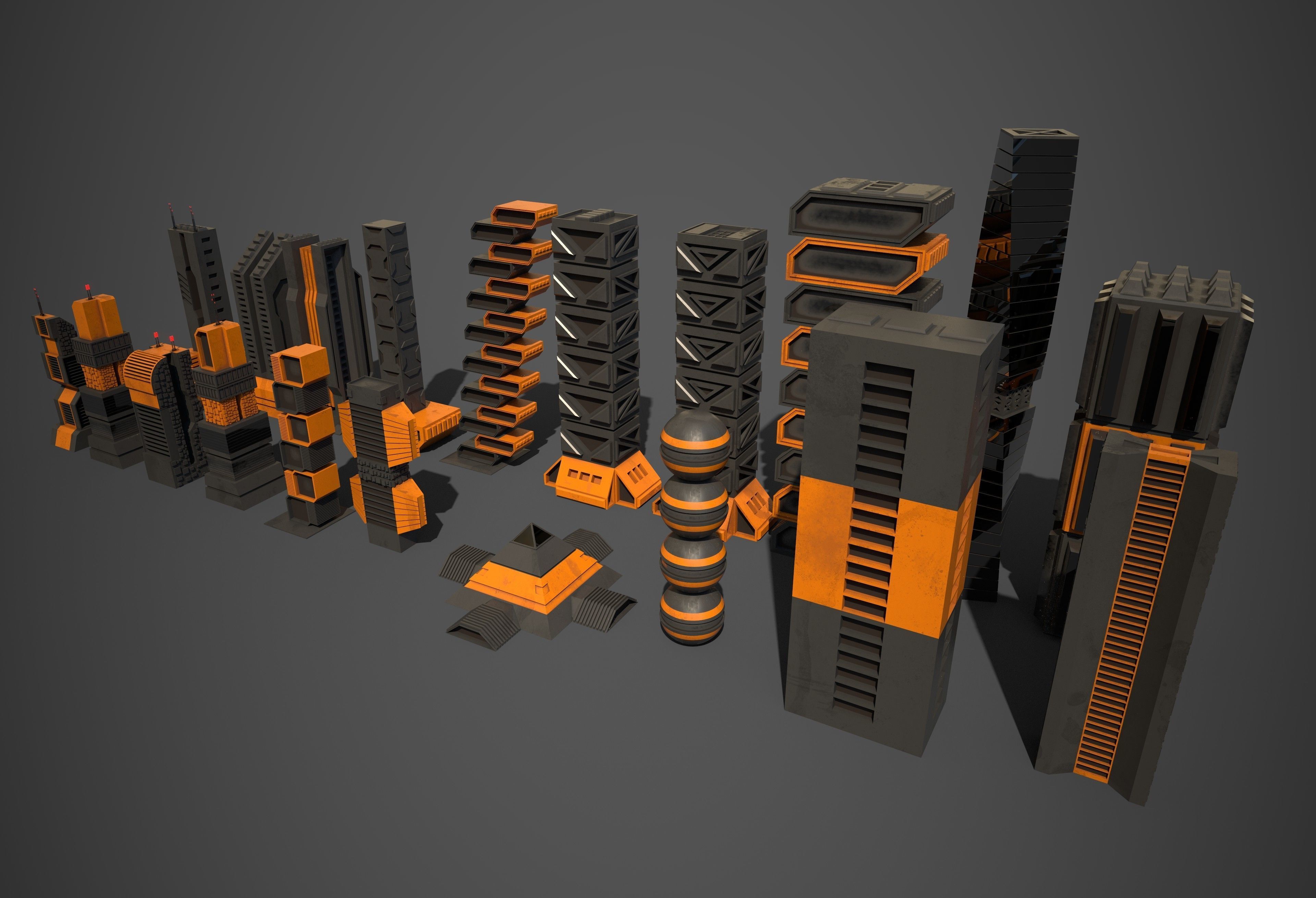 Sci-Fi Buildings Collection Low-poly 3D model_2