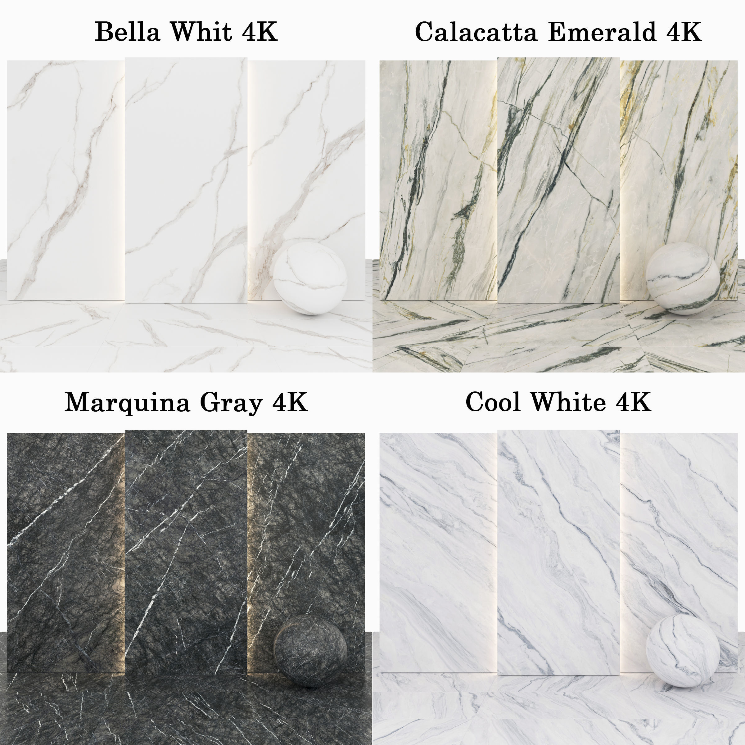Marble 58 - Bella-Calacata Emerald-Marquina Gray-cool Texture_1