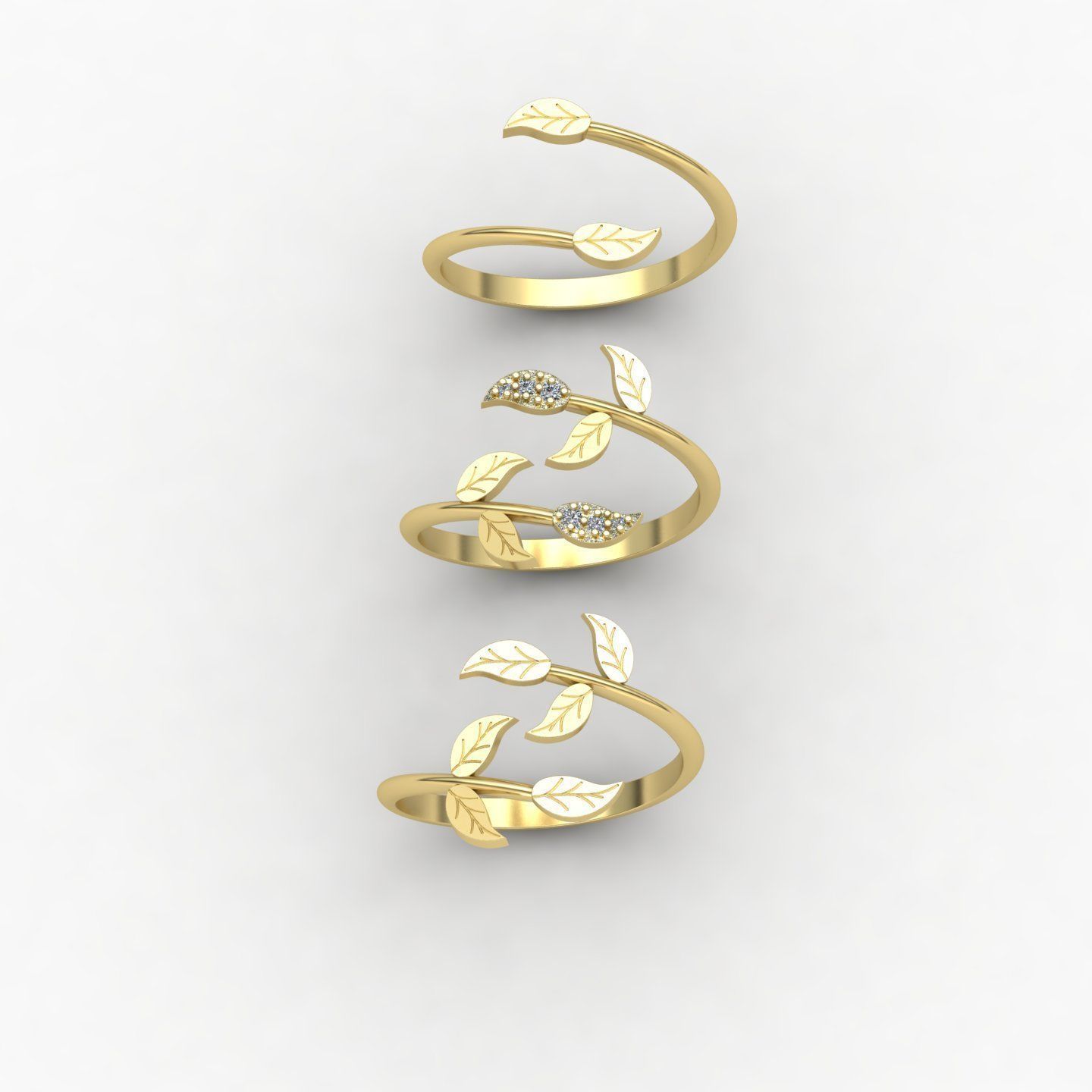 leaf rings 3D print model_9