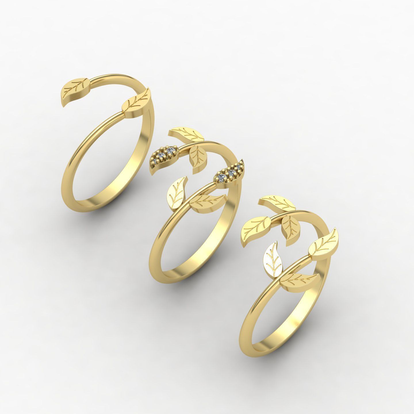 leaf rings 3D print model_8