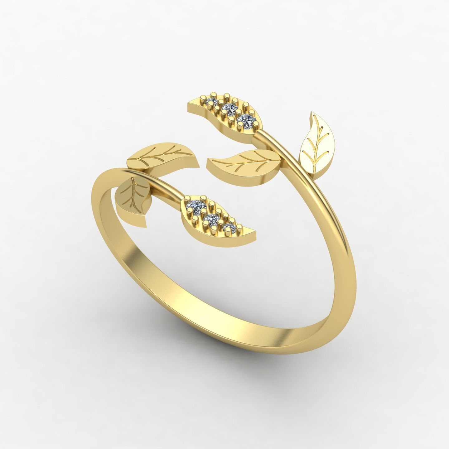 leaf rings 3D print model_4