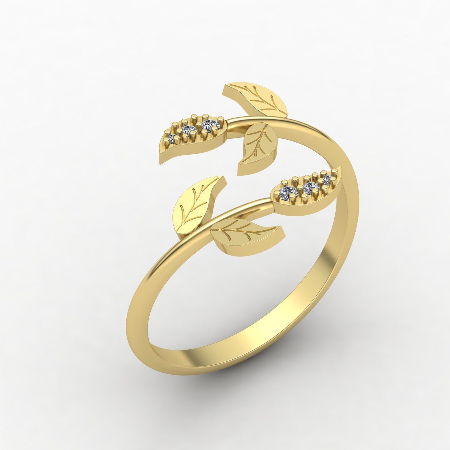leaf rings 3D print model_3