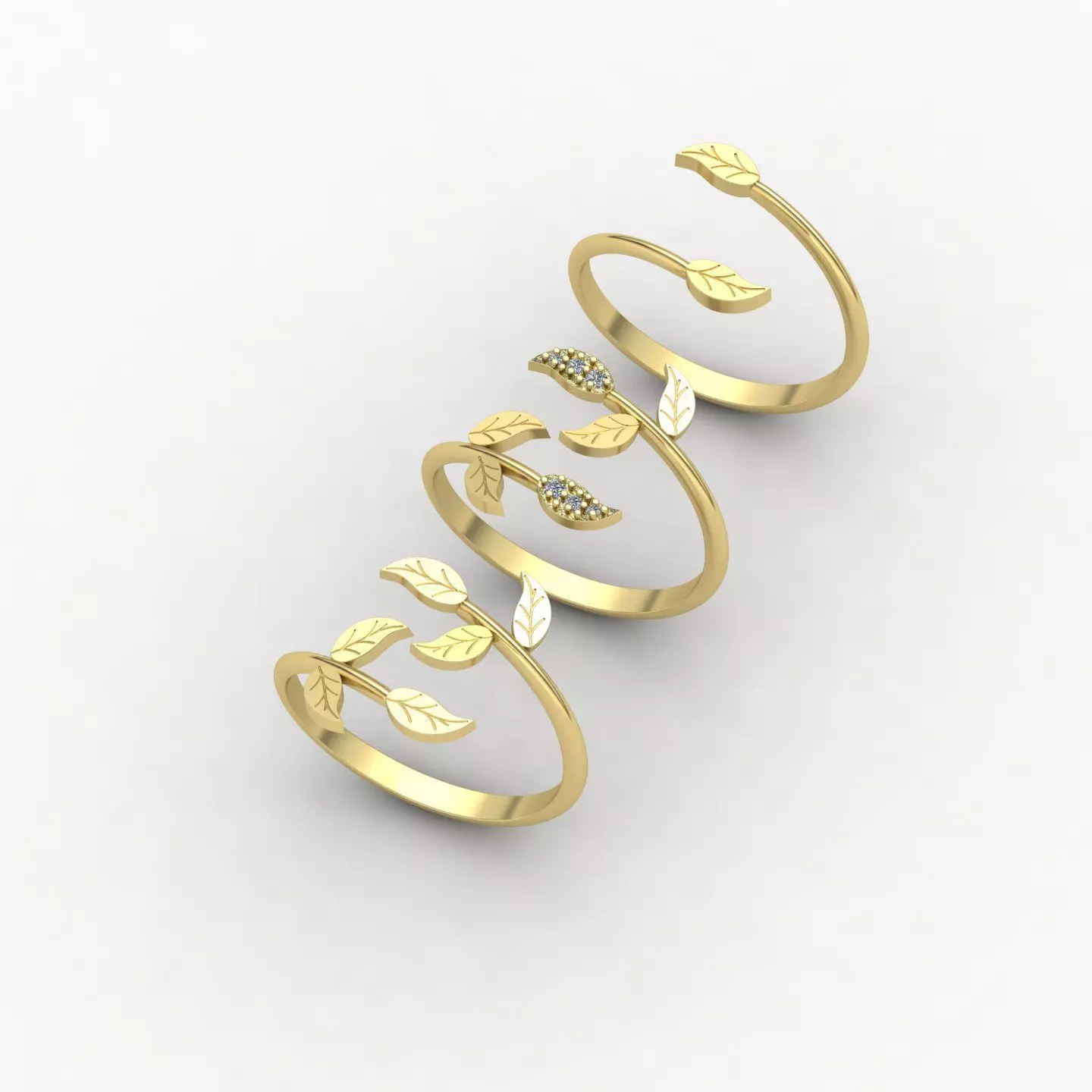 leaf rings 3D print model_0