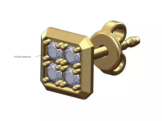 Square diamond cushion stud earring