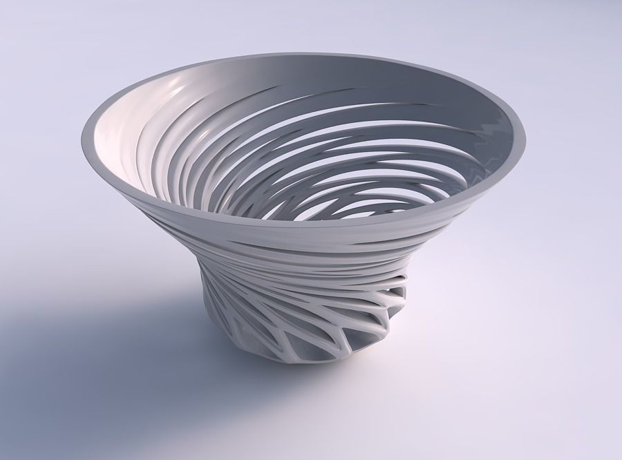 Bowl twisted wide with smooth cuts twisted and tapered 3D print model_0