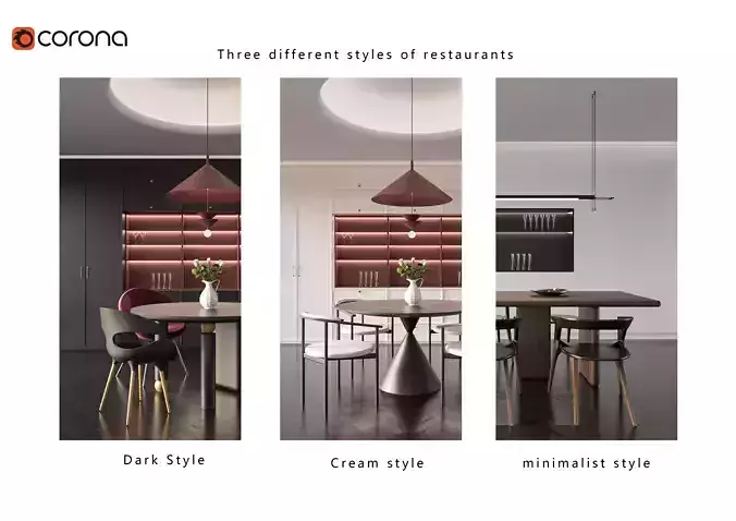 Three different styles of restaurants