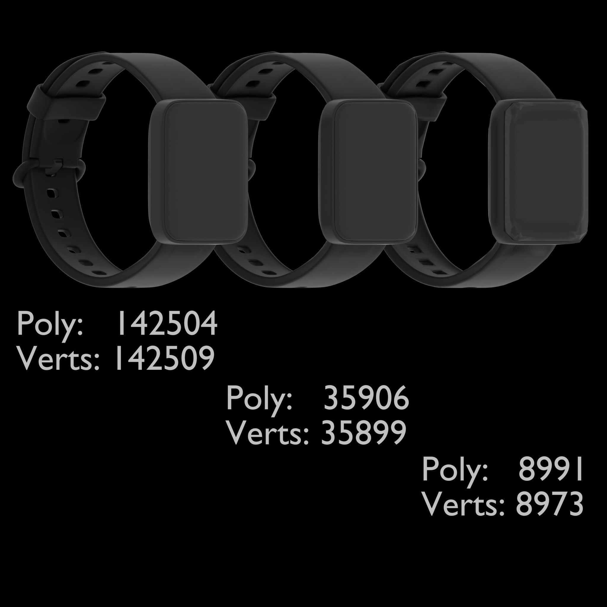 Smart watch with removable straps Low-poly 3D model_1