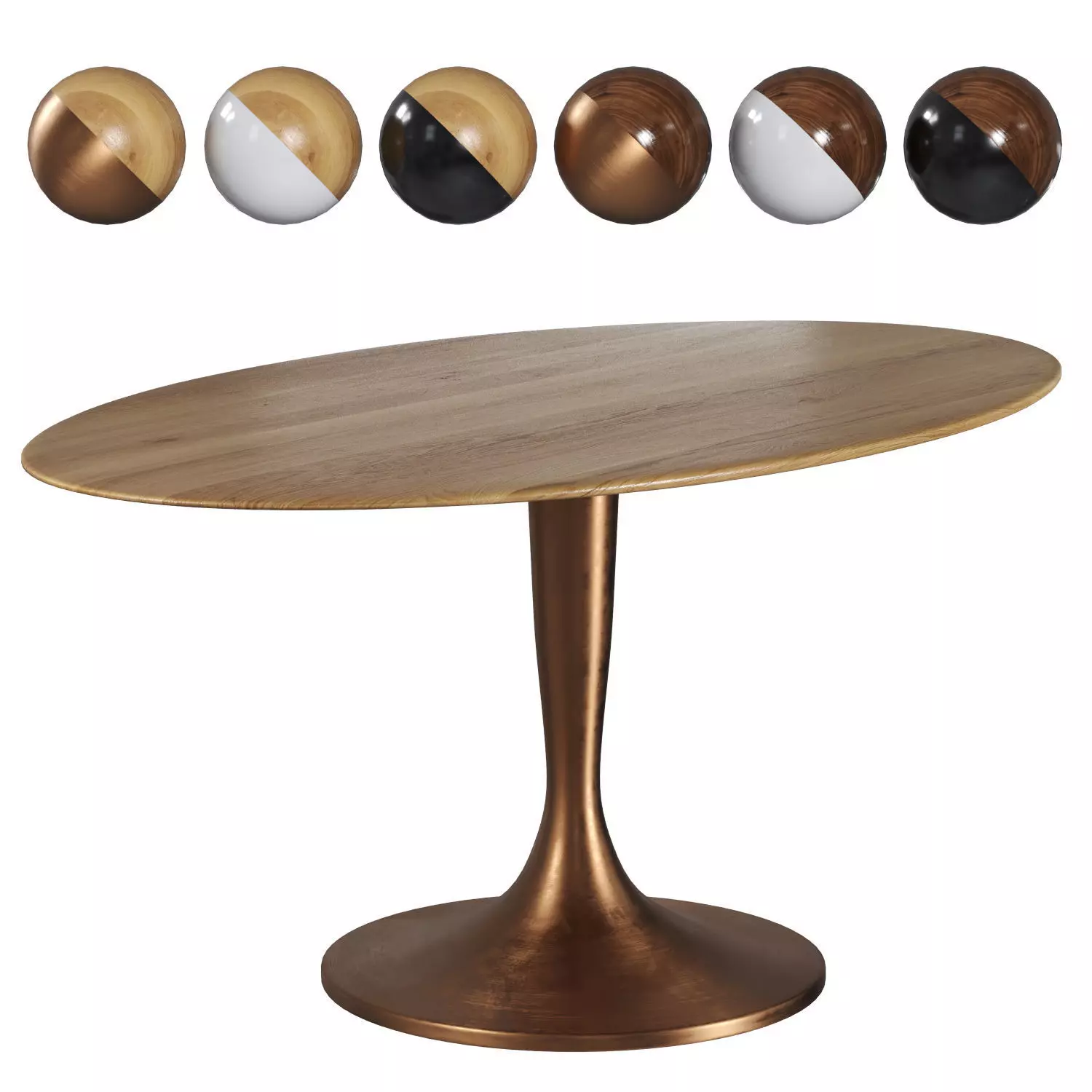 Hisia oval table in solid oak and walnut 3D model_0