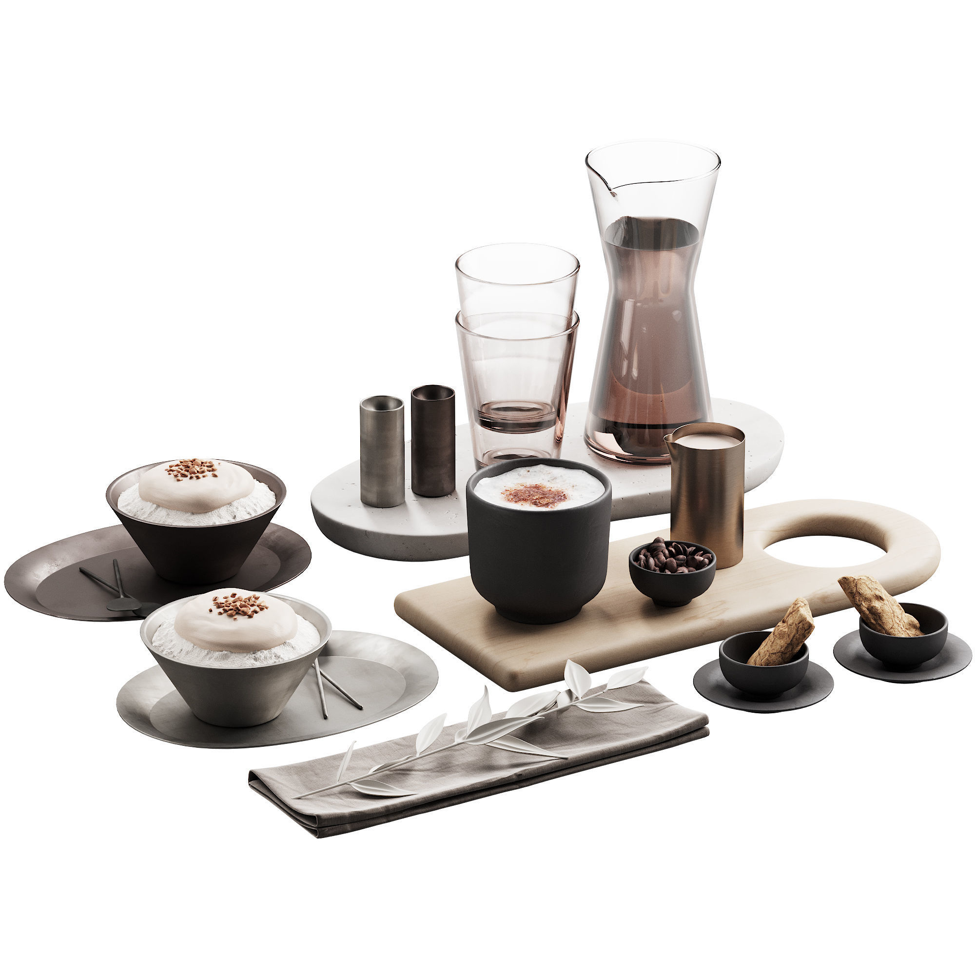 429 eat and drinks decor set 07 desserts with latte water carafe 3D model_7