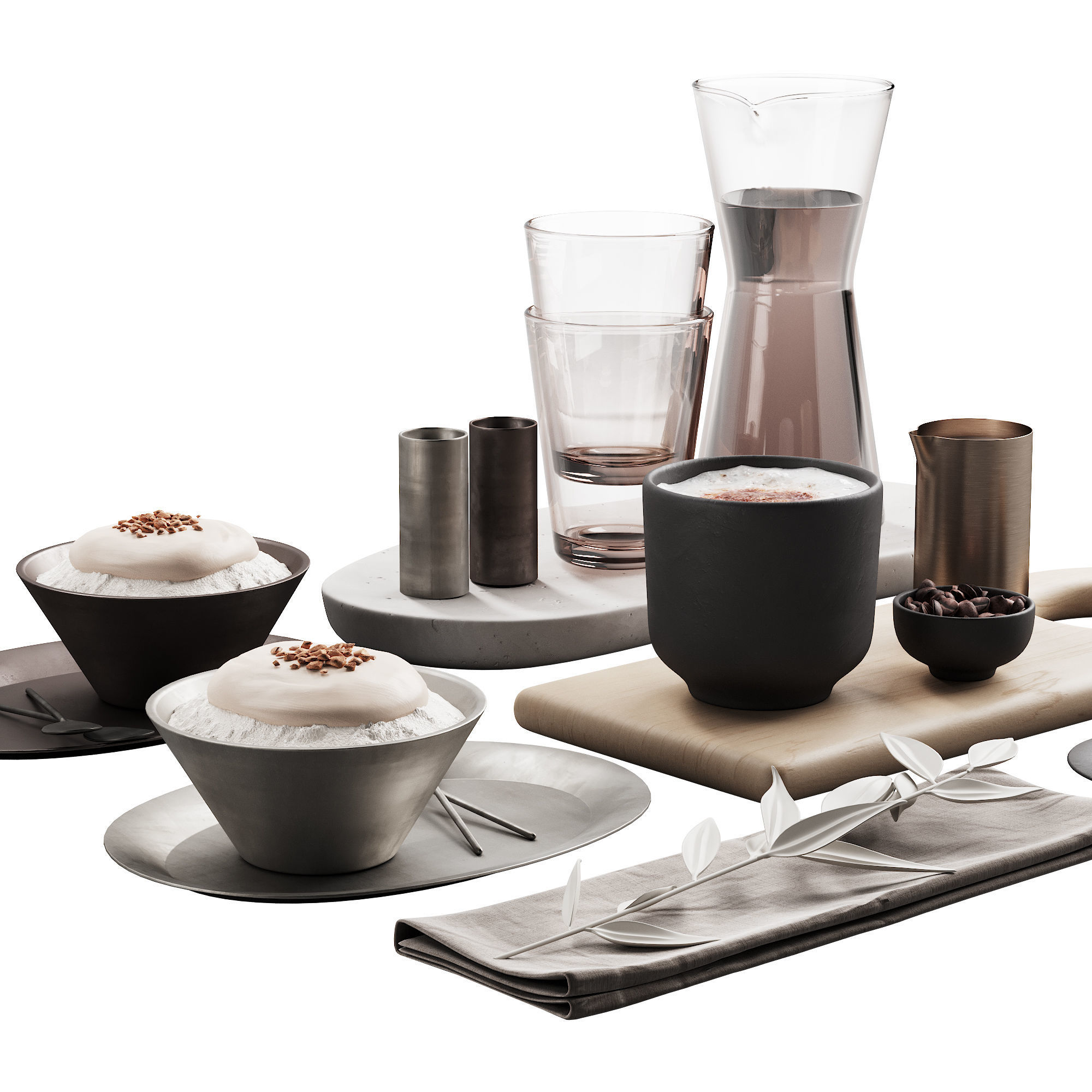 429 eat and drinks decor set 07 desserts with latte water carafe 3D model_10