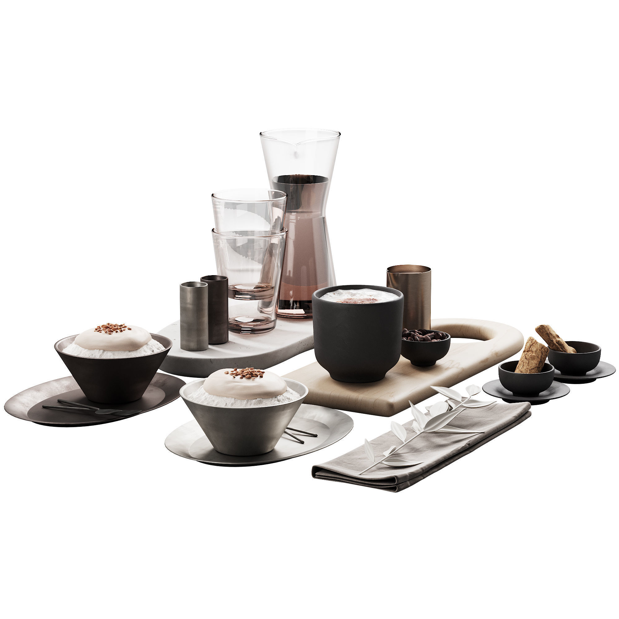 429 eat and drinks decor set 07 desserts with latte water carafe 3D model_9